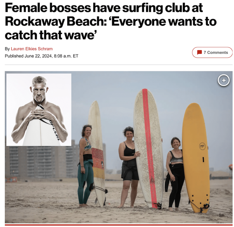 Fanning (left and right) with the female bosses surfing club.